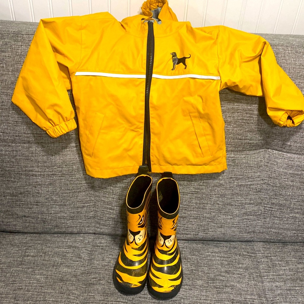 Raincoat and rubber boots